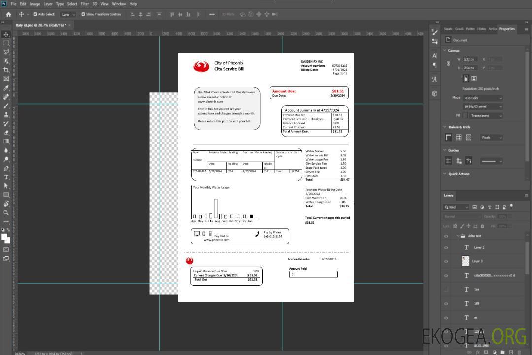 Modèle de facture de services publics d'entreprise USA Arizona City of Phoenix aux formats Word et PDF template Modèle de facture de services publics d'entreprise USA Arizona City of Phoenix aux formats Word et PDF template